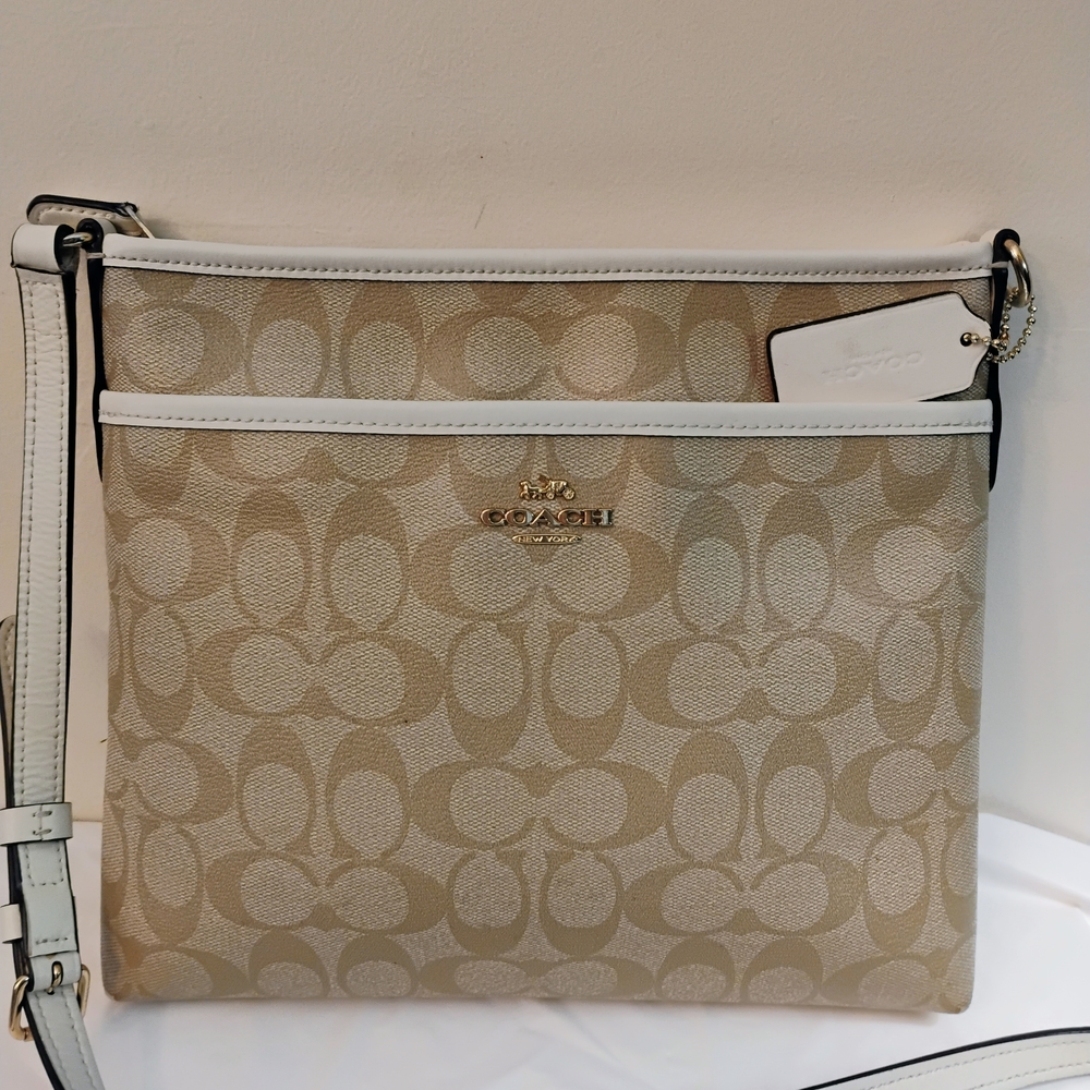 Coach Signature Beige and White Crossbody Bag (Sold As Is) Broken Strap